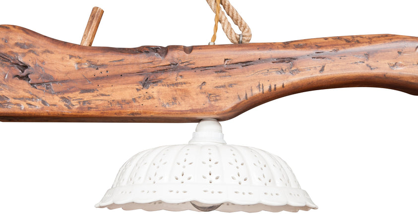 Biscottini Lampadario Giogo Legno Tiglio Noce Chiaro Made in Italy Biscottini Country