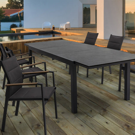 Sedia poltrona "Kubik" da esterno giardino in alluminio verniciato a polvere con dettagli in legno