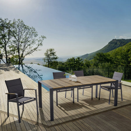 Sedia poltrona "Kubik" da esterno giardino in alluminio verniciato a polvere con dettagli in legno