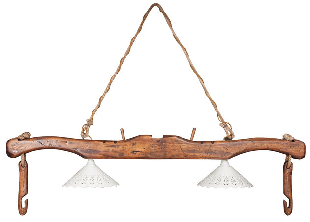 Biscottini Lampadario Giogo Biscottini Legno Tiglio Country Elettrificato 161x30x41 Noce