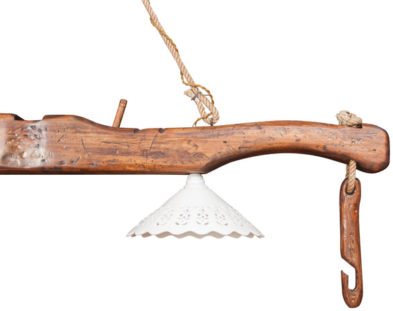 Biscottini Lampadario Giogo Biscottini Legno Tiglio Country Elettrificato 161x30x41 Noce