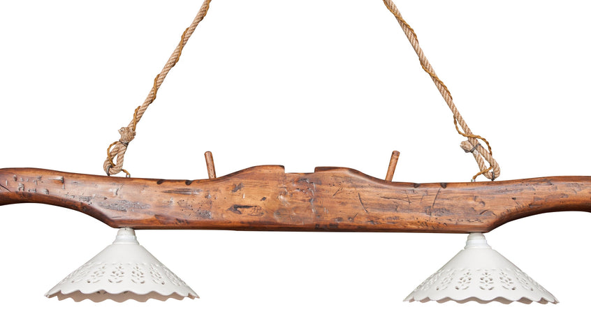 Biscottini Lampadario Giogo Biscottini Legno Tiglio Country Elettrificato 161x30x41 Noce