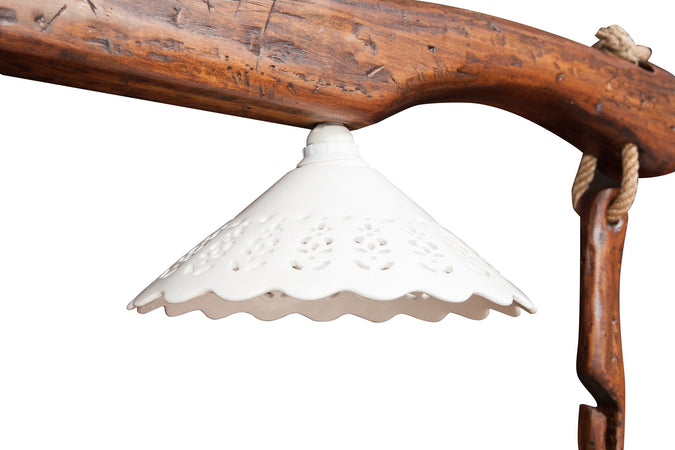 Biscottini Lampadario Giogo Biscottini Legno Tiglio Country Elettrificato 161x30x41 Noce