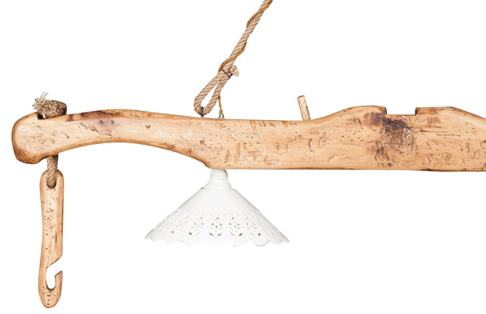 Biscottini Biscottini Lampadario Giogo Legno Massello Tiglio Country 161x30x41 di