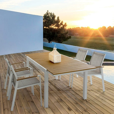 Sedia poltrona "Kubik" da esterno giardino in alluminio verniciato a polvere con dettagli in legno