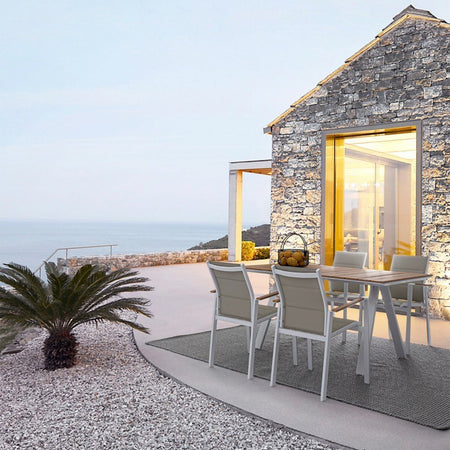 Sedia poltrona "Kubik" da esterno giardino in alluminio verniciato a polvere con dettagli in legno