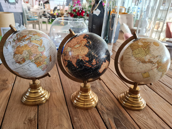 Mappamondo decorativo per scrivania con piedistallo in ottone h 28 cm