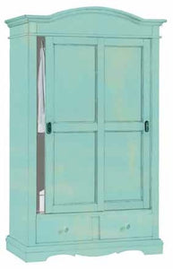 ARMADIO SHABBY 2 ANTE SCORREVOLI LEGNO VERDE CONSUMATO 122X59X200