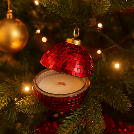 Candela profumata in cofanetto palla di vetro rossa per decorazioni natalizie Ø 8 cm