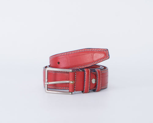 Daniel - Cintura Rossa In Vera Pelle con Fantasia Coccodrillo