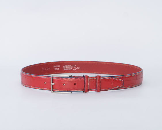 Daniel - Cintura Rossa In Vera Pelle con Fantasia Coccodrillo