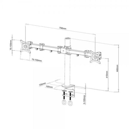 Supporto da Scrivania per 2 Monitor 13-27'' Diametro 48 mm ad Altezza Regolabile con Morsetto a C