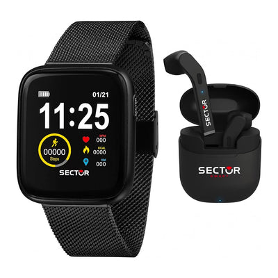 Smartwatch SECTOR S-04 multi funzione acciaio nero + cuffie
