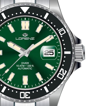 Orologio LORENZ uomo Dive Ceramic Automatico acciaio / verde