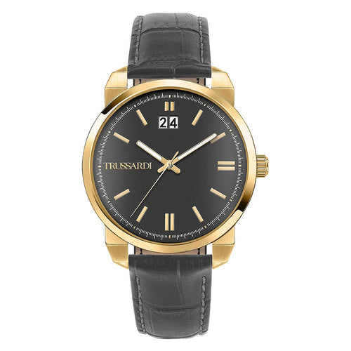 Orologio TRUSSARDI uomo T-city datario pelle grigio / oro