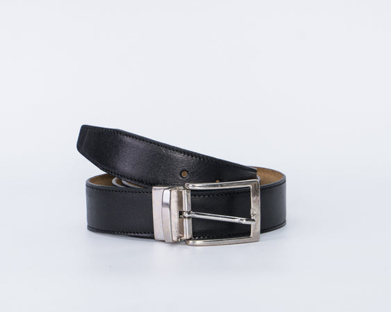 Gabri - Cintura Reversibile Nera e Marrone In Vera Pelle Nappa e Camoscio Double  face
