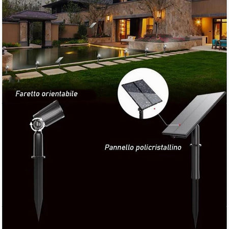 Set 4 Pz Faretti Led A Picchetto Con Pannello Solare Luce Fredda Calda Ip65 Ly04