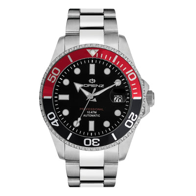 Orologio LORENZ uomo Submarine automatico datario acciaio rosso / nero