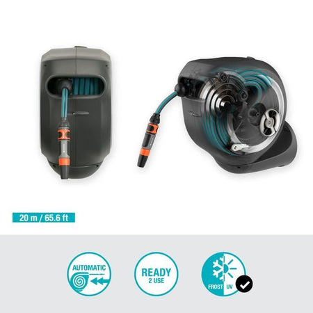 GARDENA Avvolgitubo automatico da parete RollUp M 20 m con bordo bianco