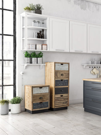 Comodino "Tudor" per camera, Struttura In Mango, Base In Acciaio