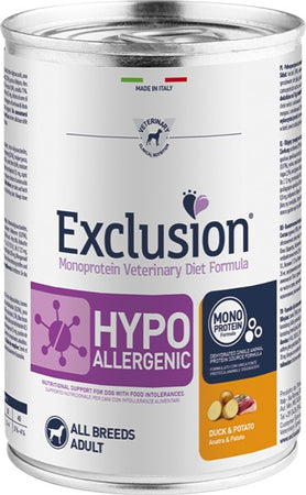 Exclusion Hypoallergenic paté Cani Adulti All Breeds anatra e patate 400 gr