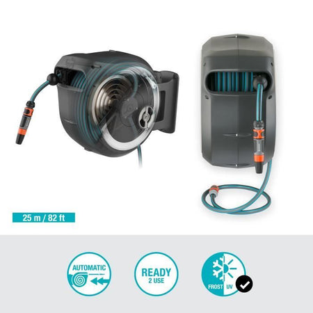 GARDENA Avvolgitubo automatico da parete RollUp M / L 25 m con bordo bianco