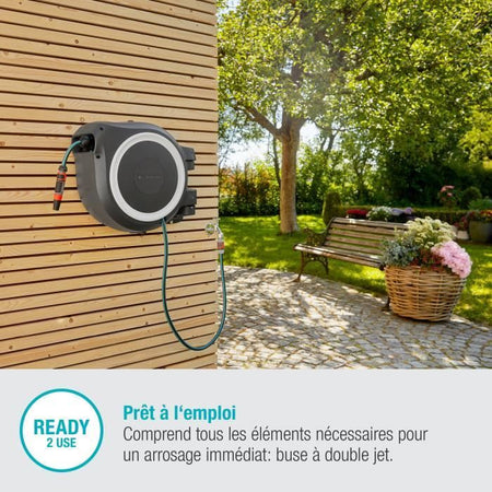 GARDENA Avvolgitubo automatico da parete RollUp M / L 25 m con bordo bianco
