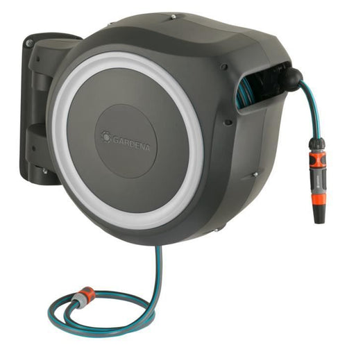 GARDENA Avvolgitubo automatico da parete RollUp M / L 25 m con bordo bianco