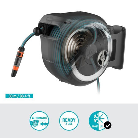 GARDENA Avvolgitubo automatico da parete RollUp L 30 m con bordo bianco