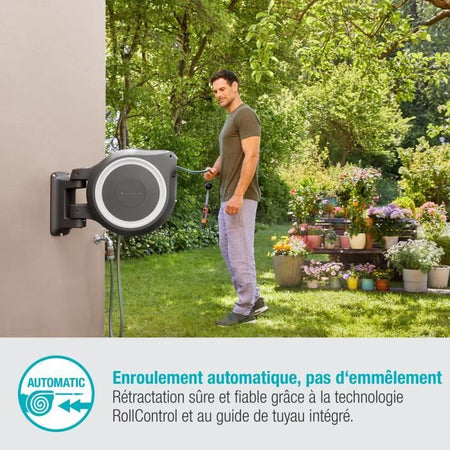 GARDENA Avvolgitubo automatico da parete RollUp L 30 m con bordo bianco