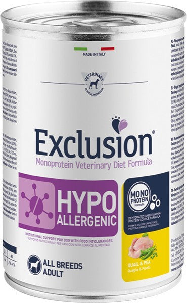 Exclusion Hypoallergenic paté Cani Adulti All Breeds quaglia e piselli 400 gr