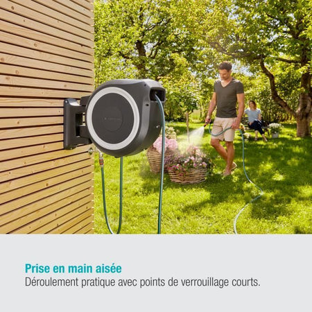 GARDENA Avvolgitubo automatico da parete RollUp XL 35 m con bordo bianco