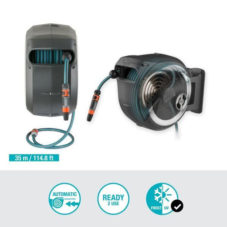 GARDENA Avvolgitubo automatico da parete RollUp XL 35 m con bordo bianco