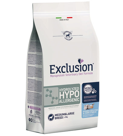 Exclusion Vet Diet Hydrolyzed Hypoallergenic cani medium large breed 12 kg