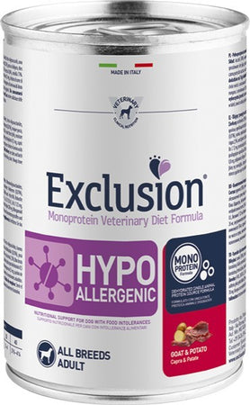 Exclusion Hypoallergenic paté Cani Adulti All Breeds capra e patate 400 gr