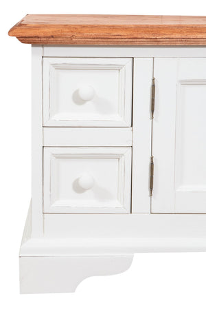 Biscottini Mobile porta tv Country in legno massello di tiglio struttura bianca anticata piano finitura naturale Made in Italy