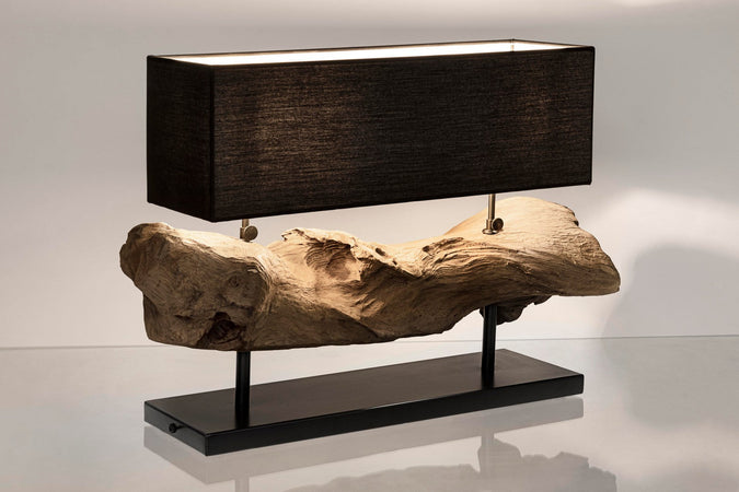 Lampada da Tavolo "Kleta" in legno di teak riciclato 75x25x55h