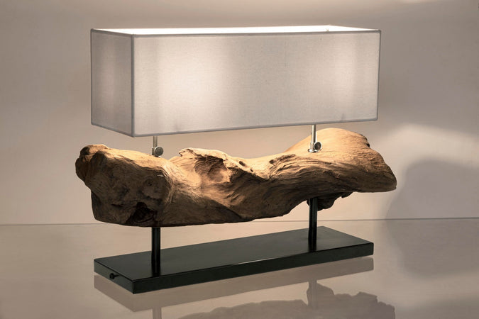 Lampada da Tavolo "Kleta" in legno di teak riciclato 75x25x55h