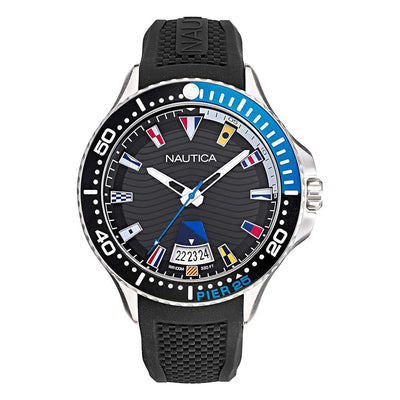 Orologio NAUTICA uomo Pier 25 data gomma nero / blu
