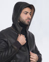 Carlo - Bomber Uomo in Shearling Testa di Moro con Cappuccio