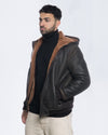 Carlo - Bomber Uomo in Shearling Testa di Moro con Cappuccio