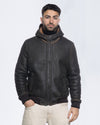 Carlo - Bomber Uomo in Shearling Testa di Moro con Cappuccio