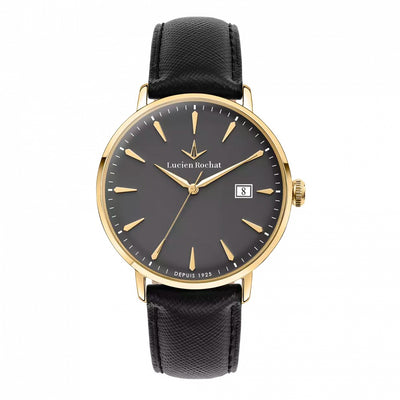 Orologio LUCIEN ROCHAT uomo GarCon data pelle nero / oro