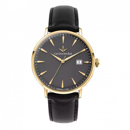 Orologio LUCIEN ROCHAT uomo GarCon data pelle nero / oro