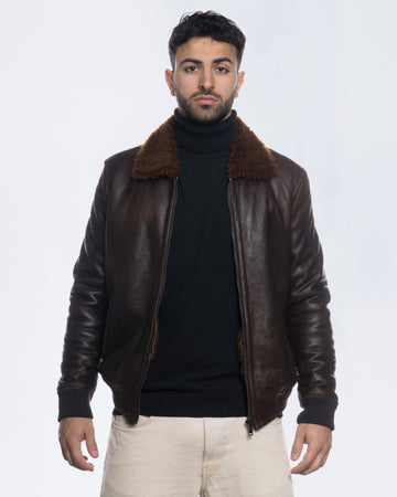 Carlo Bis - Bomber Uomo in Shearling Testa di Moro