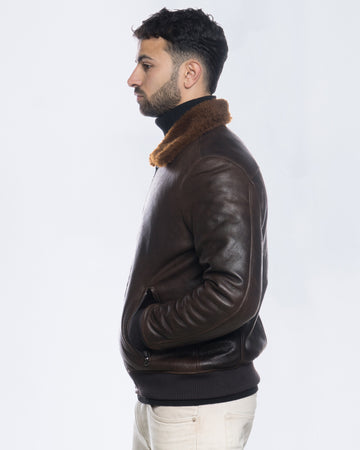 Carlo Bis - Bomber Uomo in Shearling Testa di Moro