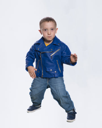 Andrea - Chiodo Bambino Blu in vera pelle