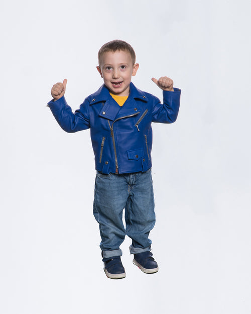 Andrea - Chiodo Bambino Blu in vera pelle