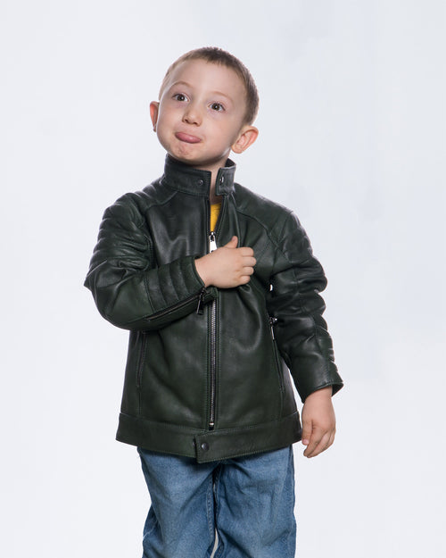 Samuel - Giacca Baby Verde in vera pelle