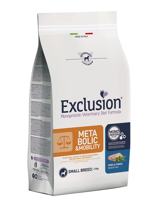 Exclusion Metabolic&Mobility Cani Adulti Small Breed maiale e fibre 2 kg